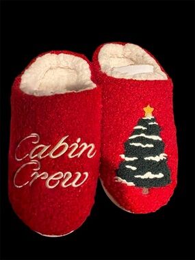 Red 'Cabin Crew' Holiday Slippers with Christmas Tree